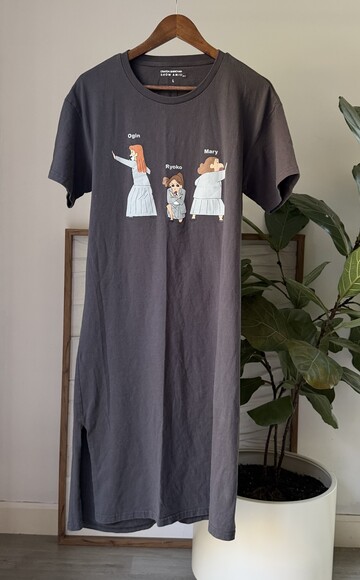 CRAYON SHINCHAN Show Amiu Gray T-shirt Dress Size Large L Anime - Picture 1 of 5